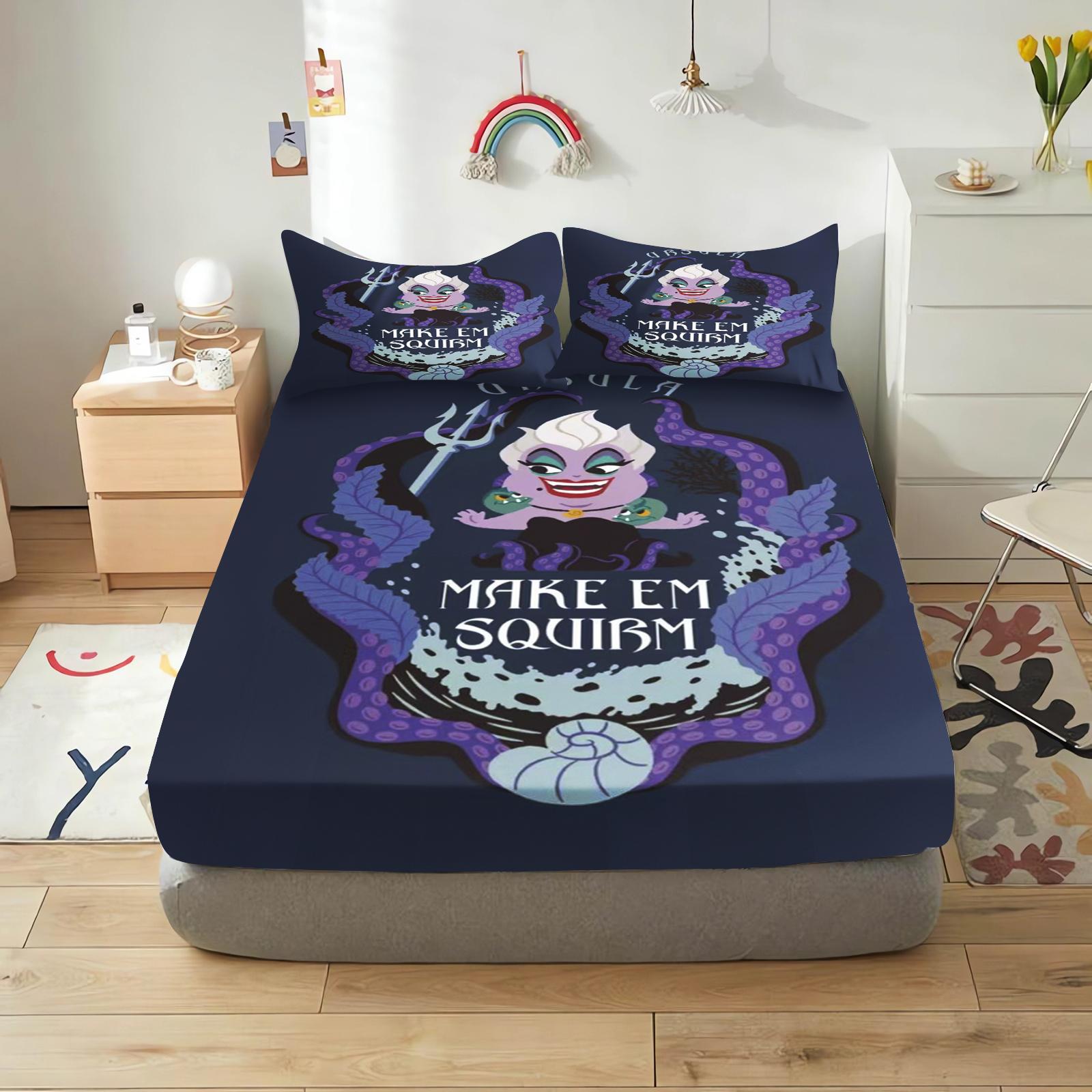 

Villains Maleficent Ursula Evil Queen Fitted Sheets Cartoon Anime Set Cover King Size Covers Children Printed Polyester 155x200cm