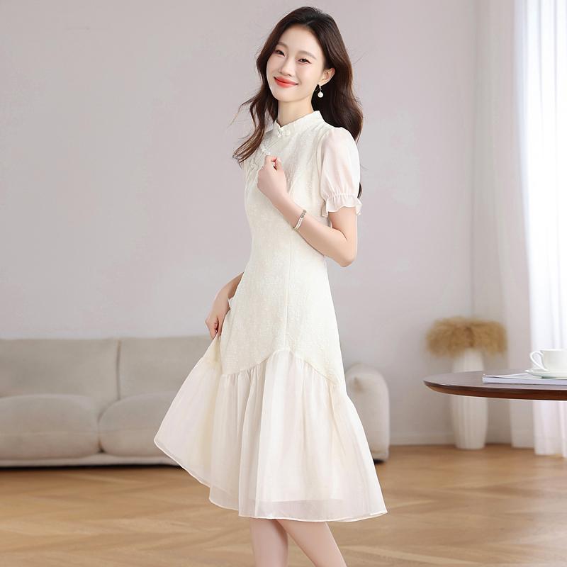 Elegant Summer Cheongsam Dress Chinese Style Vintage Slim Fit Women Fashion