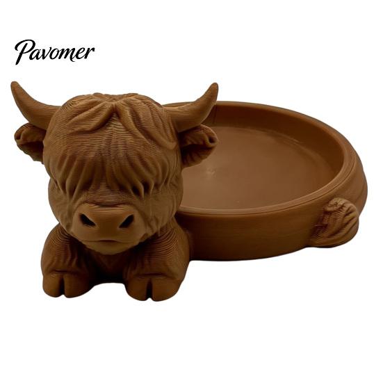 Decorative Trinket Tray Highland Cow Jewelry Storage Tray, Round 3D Printed Desktop Creative Bedroom Organizer, Tabletop Container for Rings Earrings