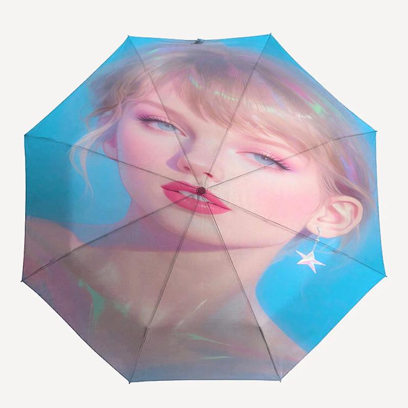 Taylor Swift Themed Automatic Opening and Closing Umbrella, Compact Travel Umbrella, Lightweight and Portable, Suitable for Beach Commuting
