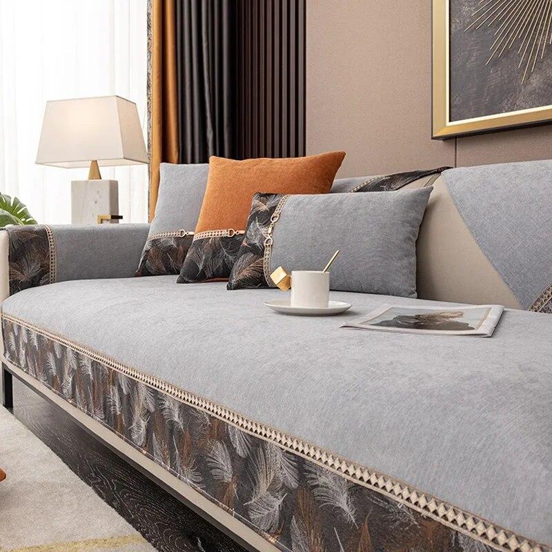 Embroidery Wide Edge Sofa Cover Splicing Anti-slip Combination Sofa Cushion for Living Room Towel Furniture Dust Protection