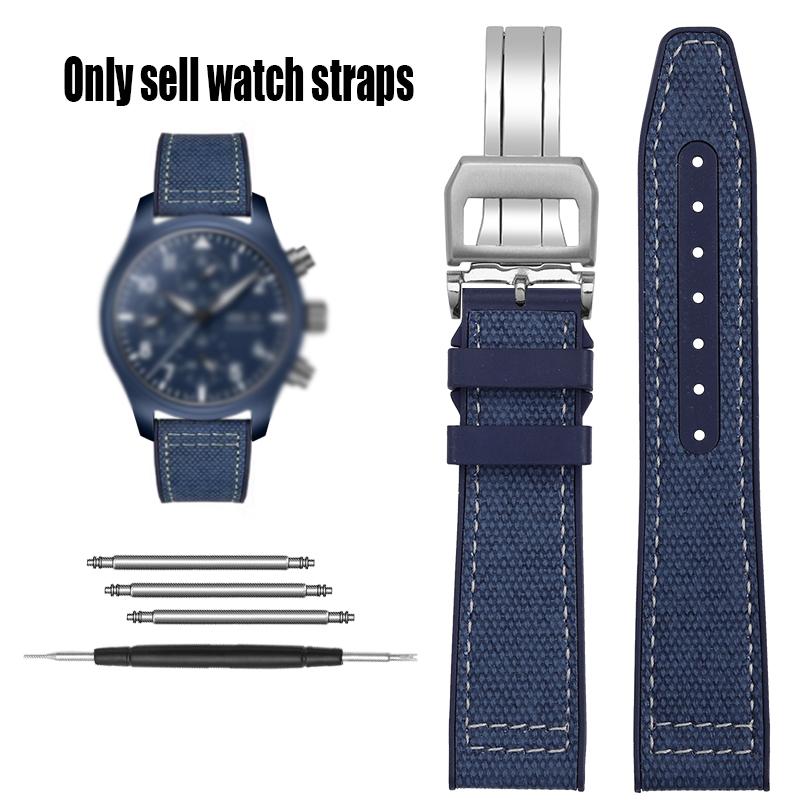 Nylon Rubber Watch Strap For IWC Pilot Spade A Mark 18 Portuguese Blue Band FOLDING CLASP Canvas Men's Watch Chain 20MM Bracelet