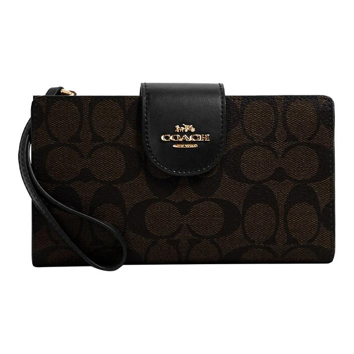 

Coach Tech Wallet 18 Horizontal Monogram Coated Canvas And Leather Clutch Wallet Unisex Wallet Dark-Brown Black C2874-IMAA8 Basic Set (Bag+Dust Bag)