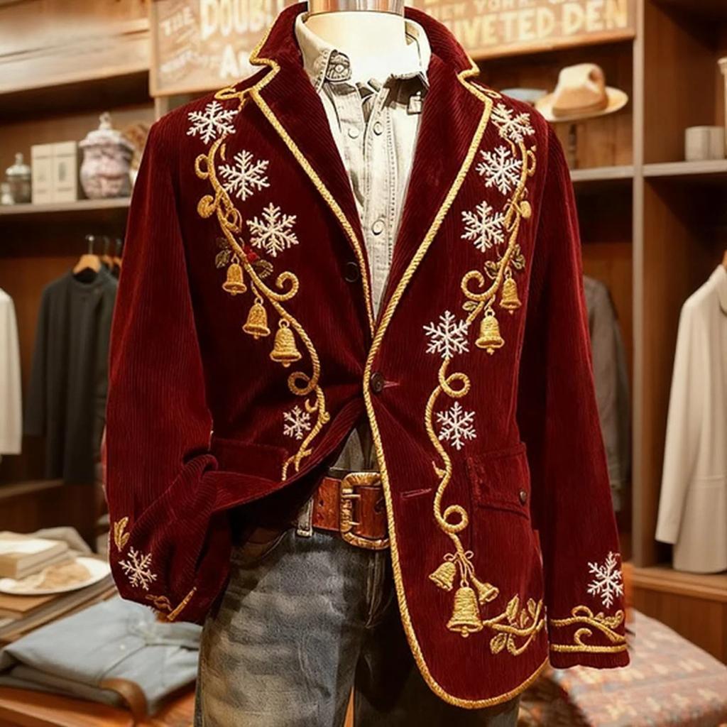 Men's Printed Corduroy Warm Pocket Suit Jacket Cardigan Men's Casual Suit