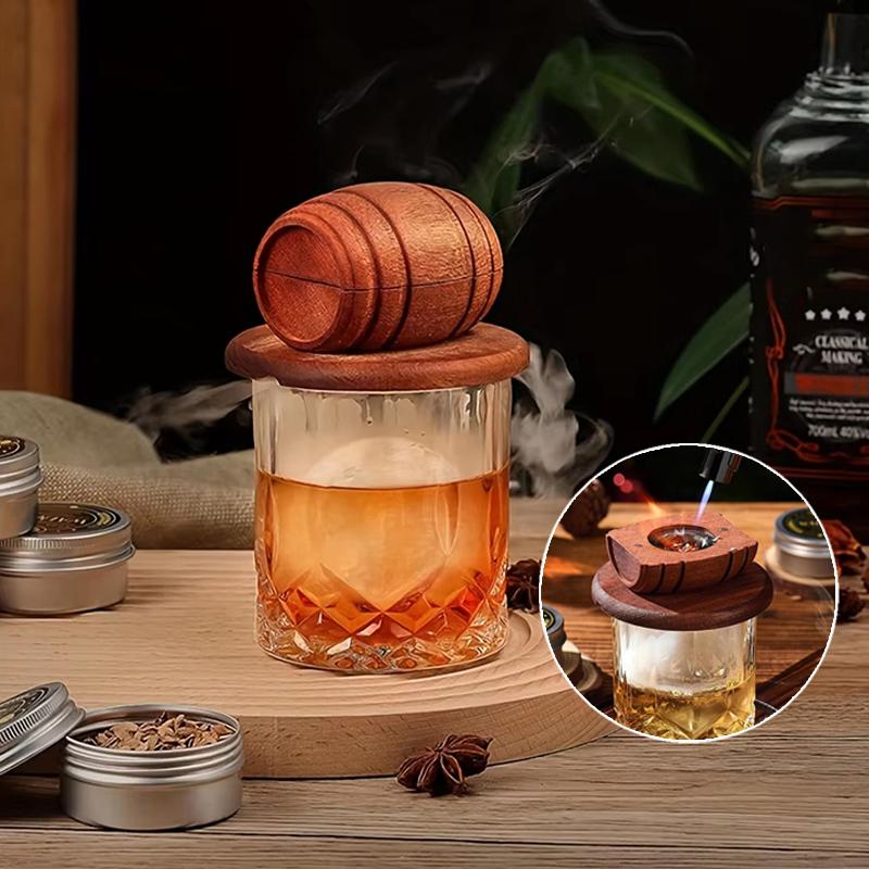 Whisky Smoker'S Set 4 Flavors: Apple, Cherry, Oak, Hickory, Wood Chips, Wooden Smoked Whisky Cocktails Bar Drinks Kitchen Tools