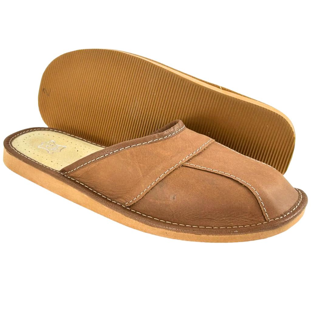 Men's leather slippers, durable, highlander slippers, light brown, 40