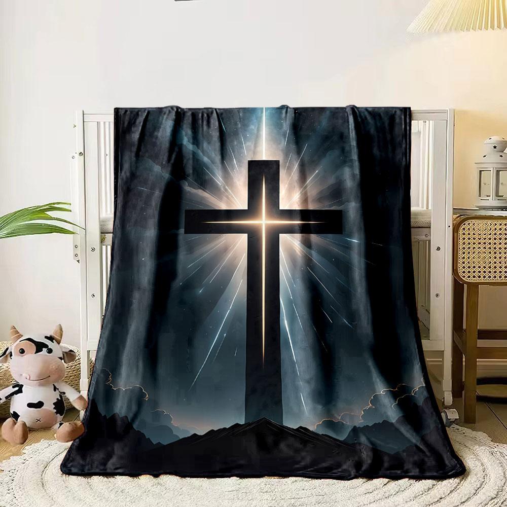 Radiant Cross Blanket Printed Blanket for Living Room Bed Couch lunch break Soft Cozy Blanket for Friend's festival Gift