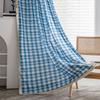 American Style Cotton Linen Plaid Curtains Bedroom Curtains with Tassel Semi-shading Kitchen Valance Drapes for Living Room