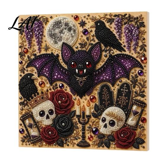 Halloween Craft Supplies Faux Pearl Painting Kit DIY Witchcraft Art 3D Seasonal Bead Wall Kit for Adults Beginners Handmade Holiday Decor Shiny