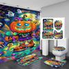 4Pcs Halloween Ghost Pumpkin Shower Curtain Set with Non-Slip Bath Mat, Toilet Lid Cover, Contour Rug & 12 Hooks, Bathroom Decor