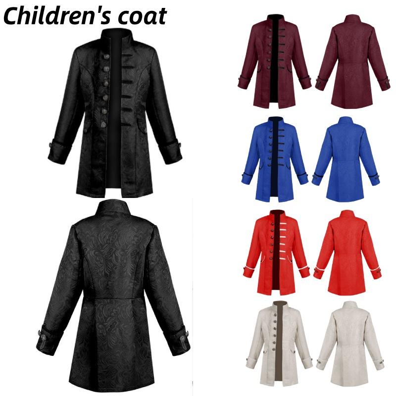 2022 New Fashion European And American Boys' Formal Coat In Solid Color Stylish Steampunk Retro Stand Collar