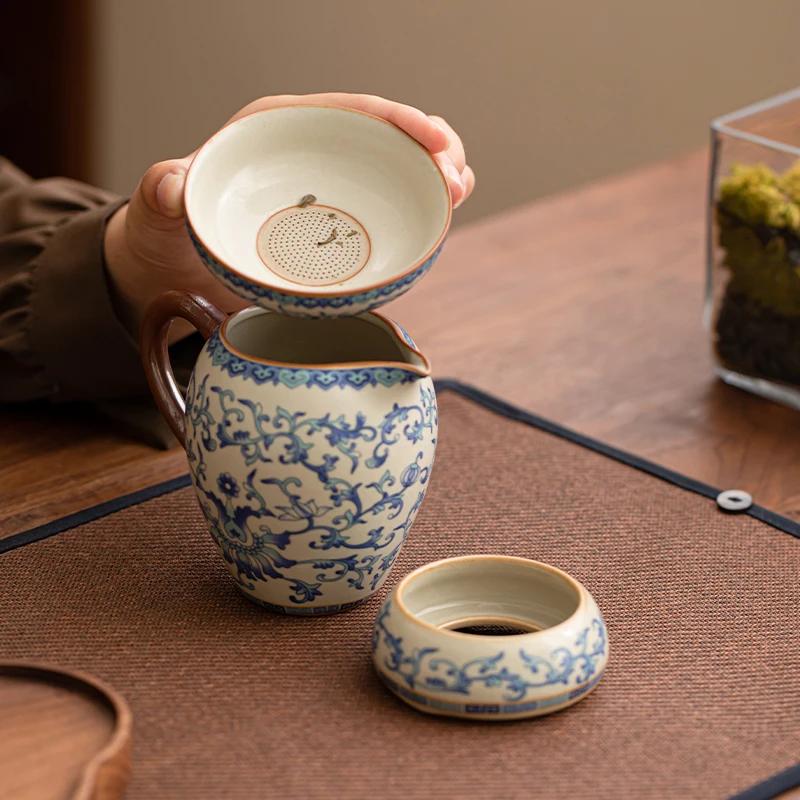 Chinesische Ru-Brennofen Keramik Fair Cup Tee Sieb Handgefertigt Blumen Teetasse Tee-Wasser-Trennung Haushalt Reise Tee-Set Zubehör