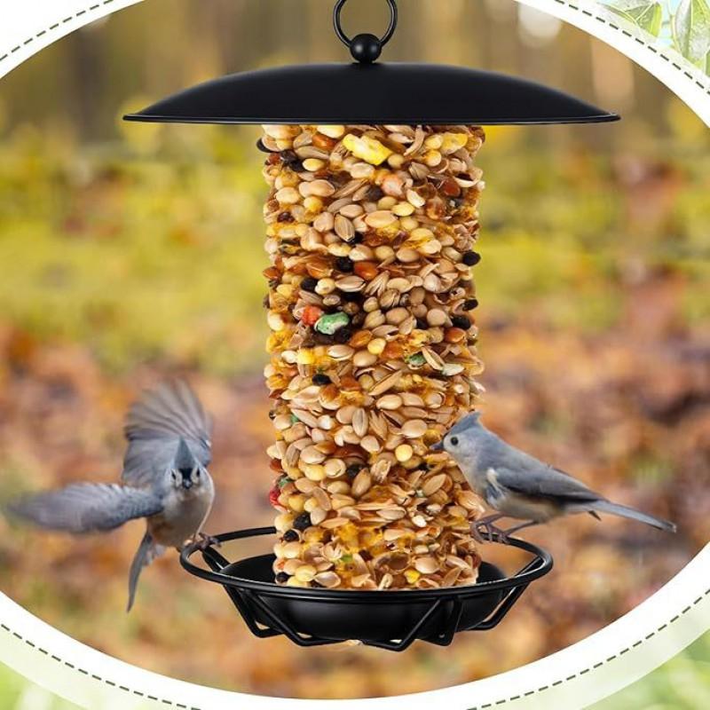 Wetterfester Metall-Vogelfutterspender Kleine bis mittelgroße Vögel Außenbereich Garten Hängend Mit Wasserschale Europäischer Stil Design