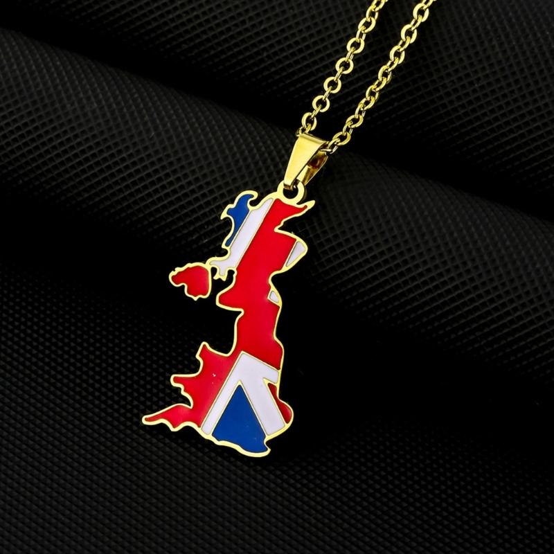 Vintage Map Pendant Necklace United Kingdom of Great Britain and Northern Ireland Country Outline Flag Charm Necklaces