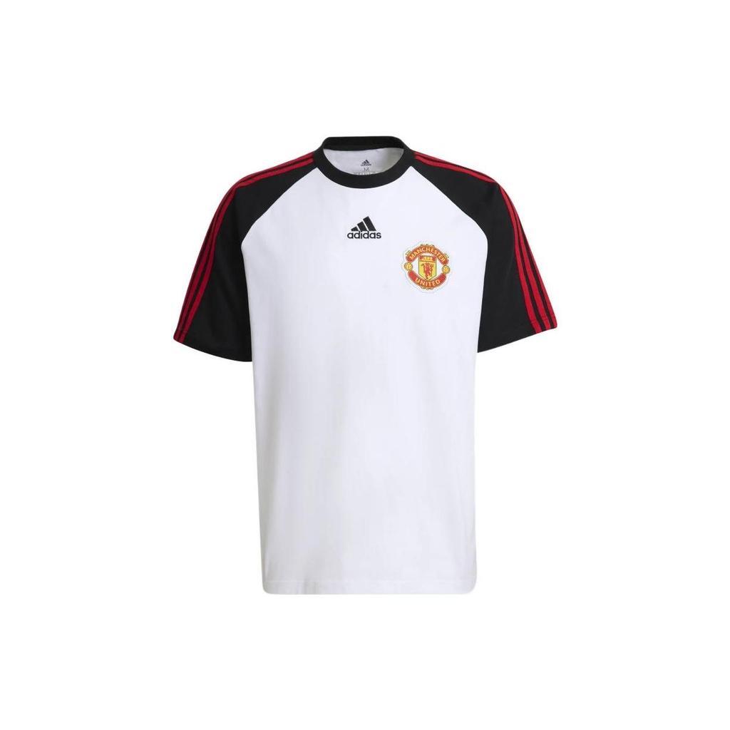 Adidas Manchester United Casual Sport Round Neck Colorblock Short Sleeve T-Shirt Men Tops White H64070