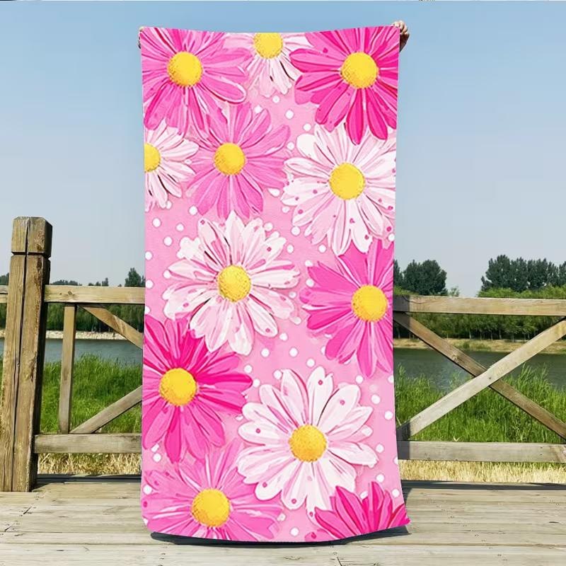 Girly White Daisy Floral Beach Towel Quick Dry Soft Absorbent Sand Free Towel for Women Girls Summer Beach Pool Gym Travel