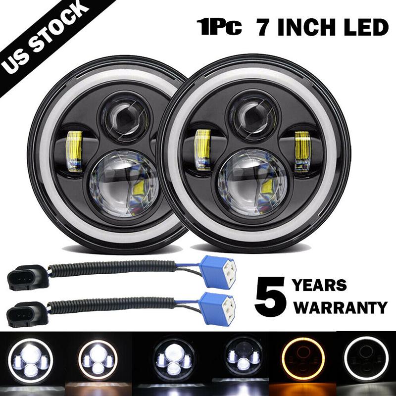 

7-дюймовые светодиодные фары Drl Hi/Lo Beam 55W 35W Ring Amber Angel Eye