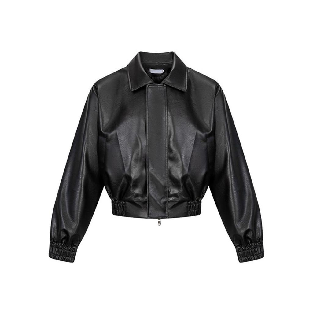Men's Trendy Korean-Style Black PU Leather Padded Jacket with Zipper