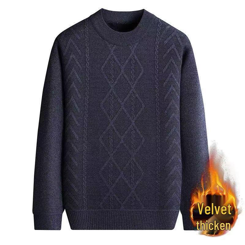 Men s Fleece-Lined Winter Sweater - Warm, Loose Knitwear for Middle-Aged & Elderly 3XL 150-170 lbs