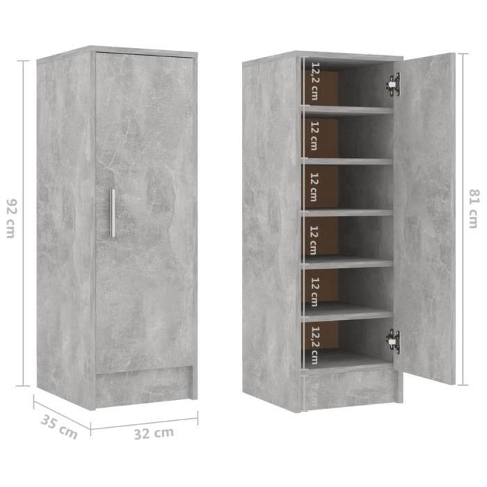 VidaXL Shoe Cabinet Concrete Grey 32x35x92 Cm Chipboard 808976
