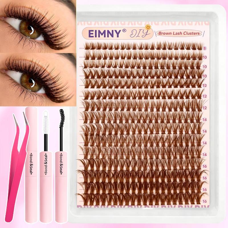 Brown DIY Lash Cluster Kit Soft Fluffy Warm-Toned False Lashes Match Light Brown Hair for Cosplay