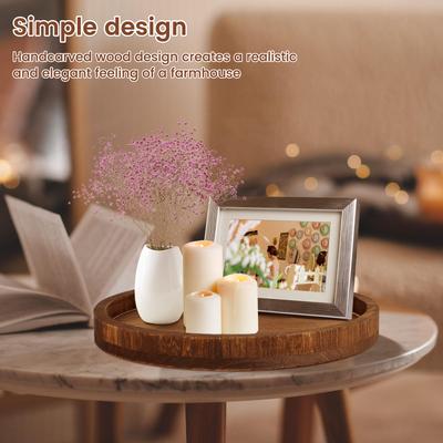 Round Tray Wood Serving Platter Vintage 30cm Dessert Plate Multipurpose Candle Holder Tray Decorative Trays for Bathroom Decor