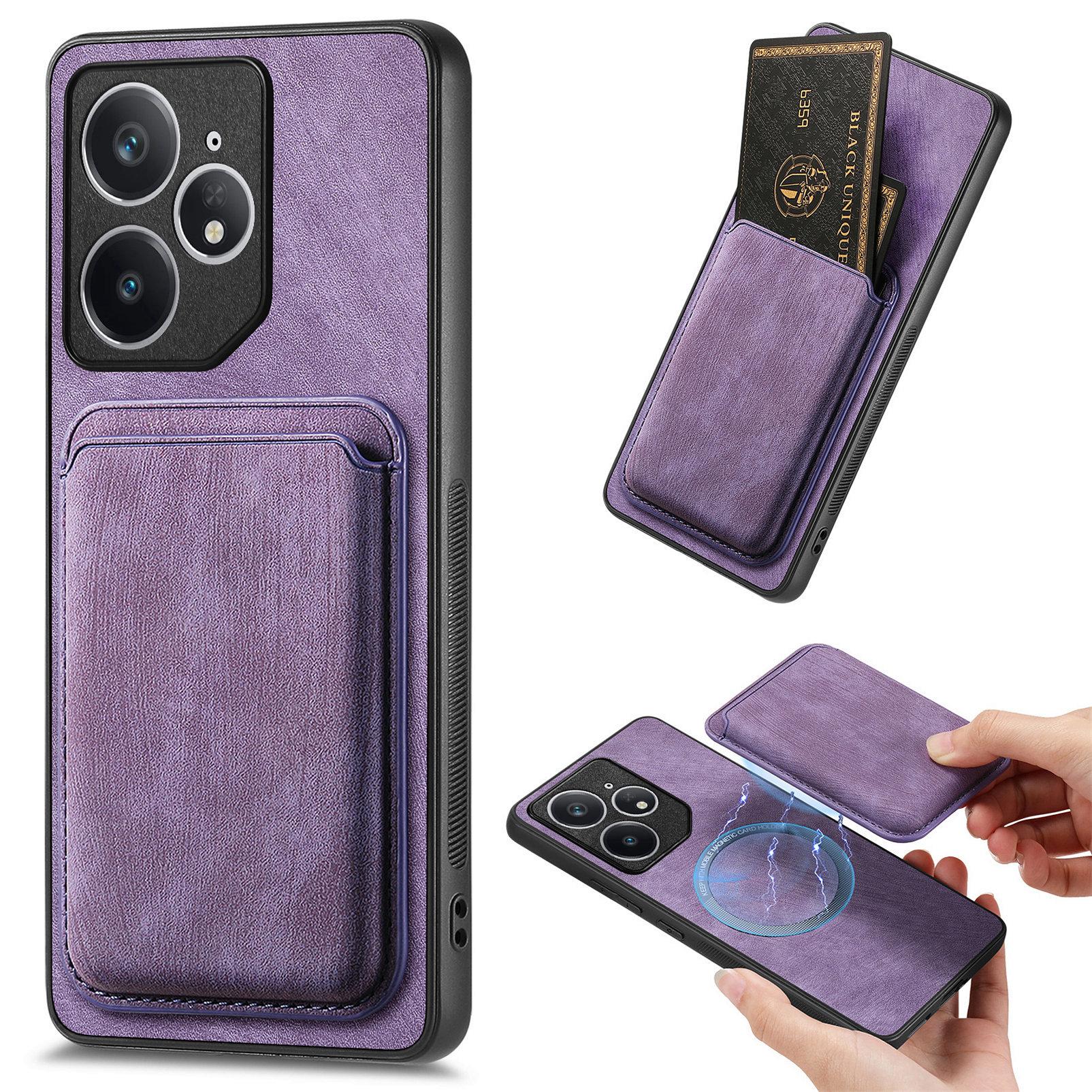 

For Realme Neo7 5G Case Compatible with MagSafe Leather Back Cover with Detachable Card Holder Purple