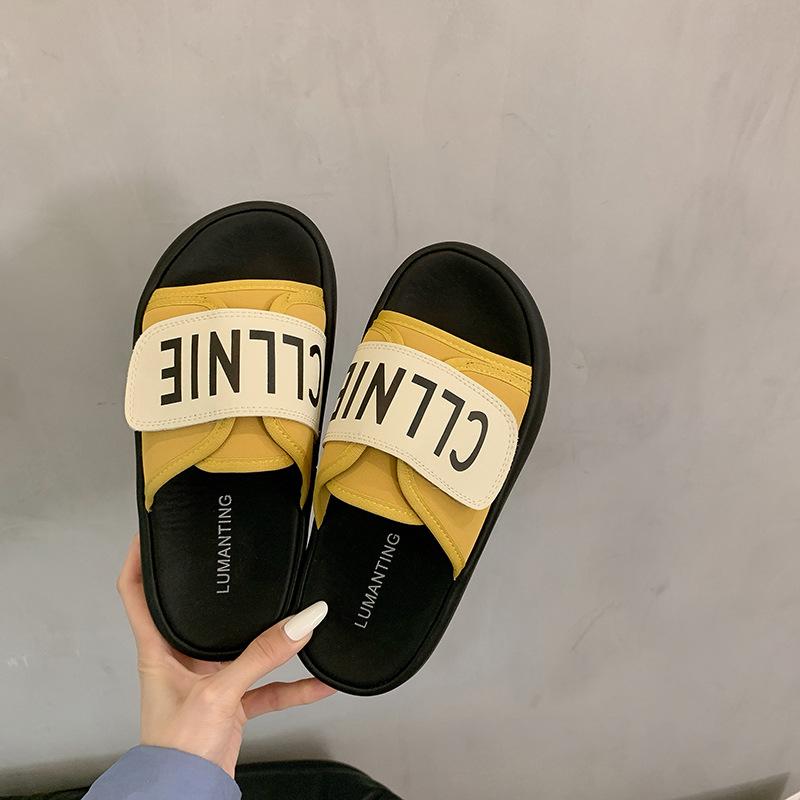 

Summer new canvas platform slippers women wear Velcro fashion casual lazy bread cool slippers tide 40 жёлтый