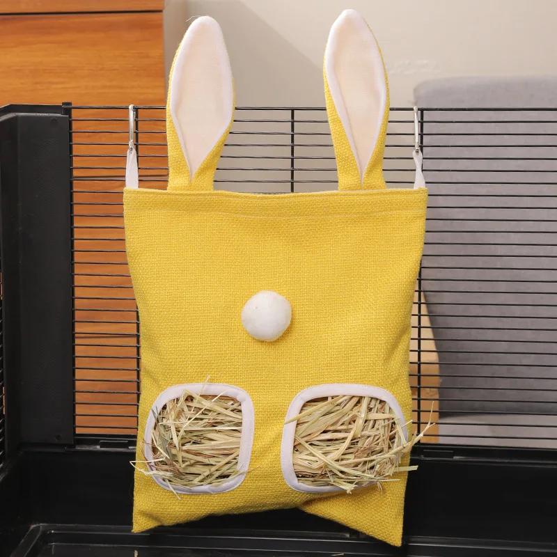 Rabbit Hay Feeder Hanging Pouch Bunny Feeding Bag Storage Hay Holder for Guinea Pig Hamster