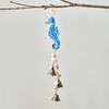 Beach Ocean Themed Bell Ornaments Summer Wooden Seahorse/Sea Turtle/Starfish Wind Chime Nautical Coastal Wall Hanging Decor for Living Room Bedroom