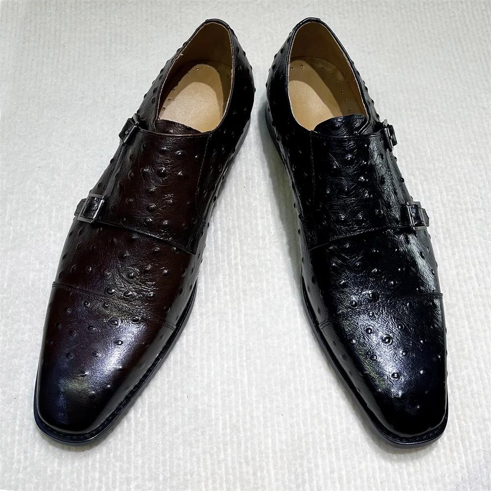 Fashion Men's Pointed Python Pattern Genuine Leather Monk Shoes Double Buckle Formal Shoes for Business Office And Banquet