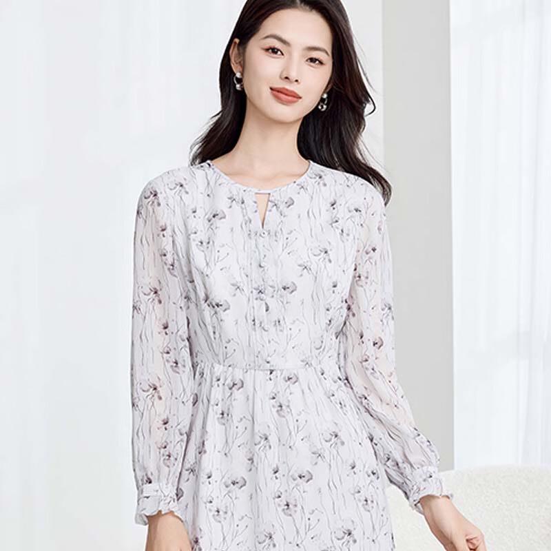 

JESSIE French Ink Wash Print Waist-Cinching Dress M