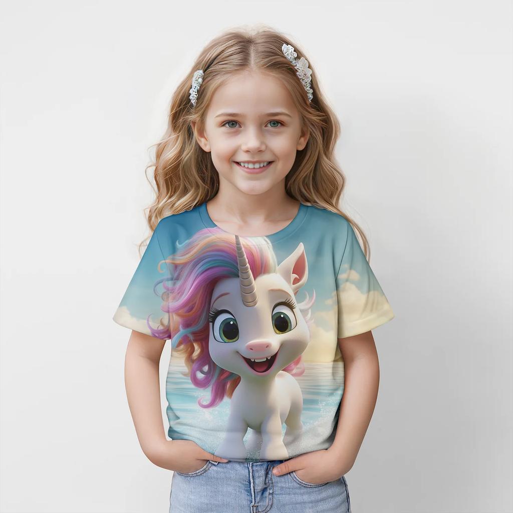 2026 New Summer Kids Unicorn Graphic Tops Tees 3D Print  T-shirt Children Casual Short Sleeve Clothing  Girls Sports Streetwear