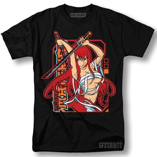 Hentai Waifu Anime Shirt Erza Scarlet Cosplay Manga Girl Gamer Graphic T-shirt XL