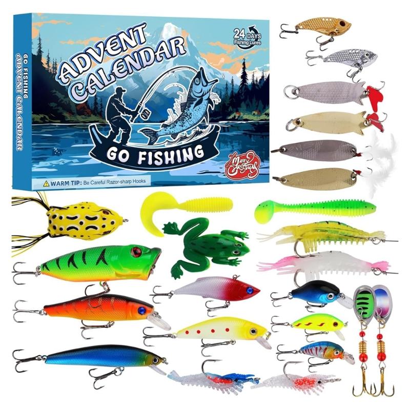 24 Days Christmas Fish Baits Blind Box Fishing Tackle Set Advent Calendar Fishing Accessories Stylish Gift for Fishers