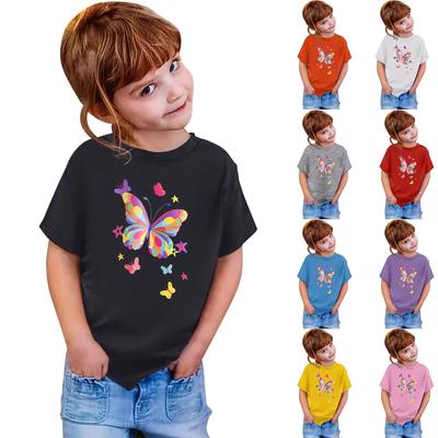 Kinderen Mode Korte Mouw Ronde Hals Bloemenprint Casual T-shirt Top