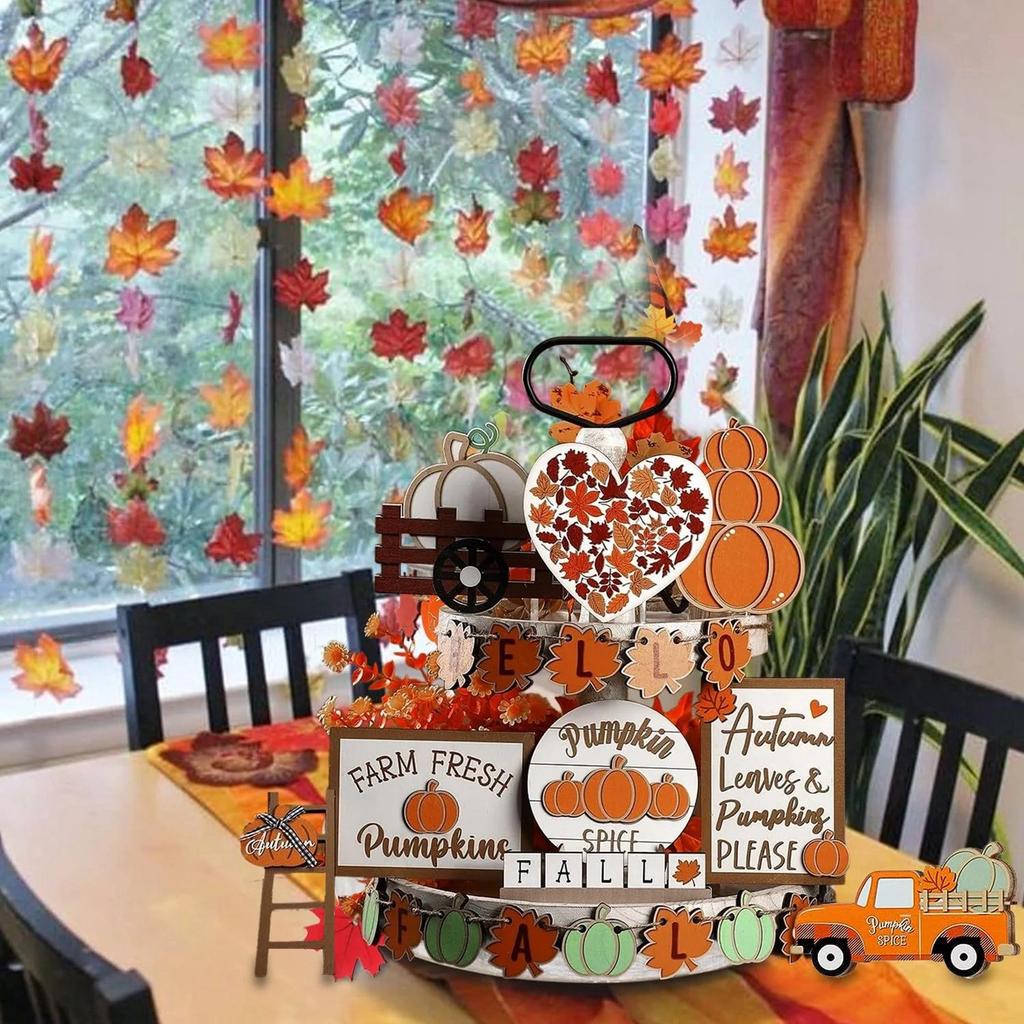 23 Piece Layered Tray Decoration Set Thanksgiving Pumpkin Maple Leaf Truck Decoration