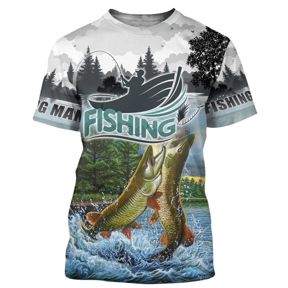 Children's Printed T-shirt Fishing Man Top New Leisure 3D Fashion Outdoor Fishing Male and Female Infant Children Short Sleeve