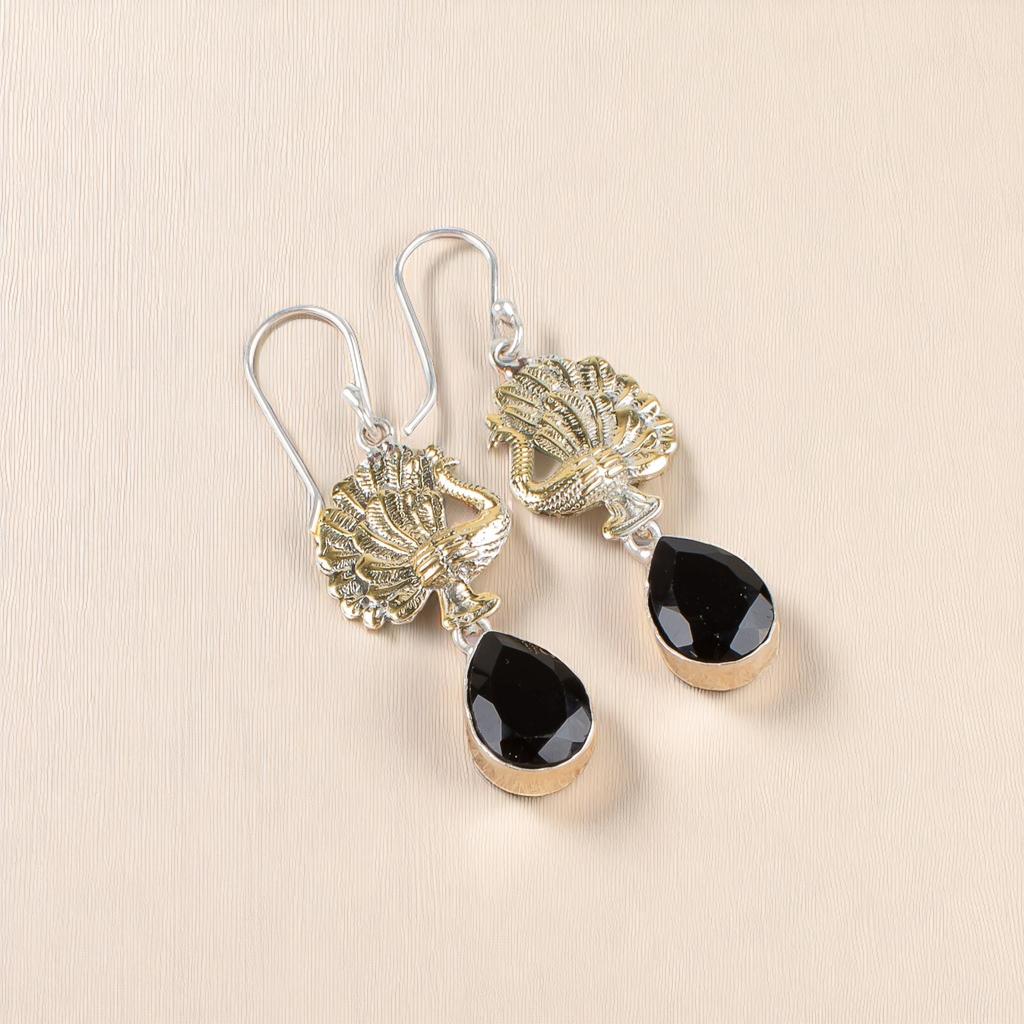 Black Onyx Gemstone 925 Sterling Silver Jewelry Handmade Dangle Earrings 2.20" EE-44-13