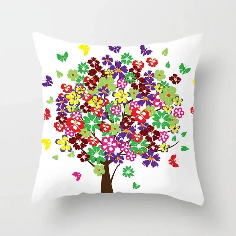Luxury Home Decor Pillowcase Living Room Sofa Cushion Cover Creative Painting Colorful Tree Print Cushion Cover