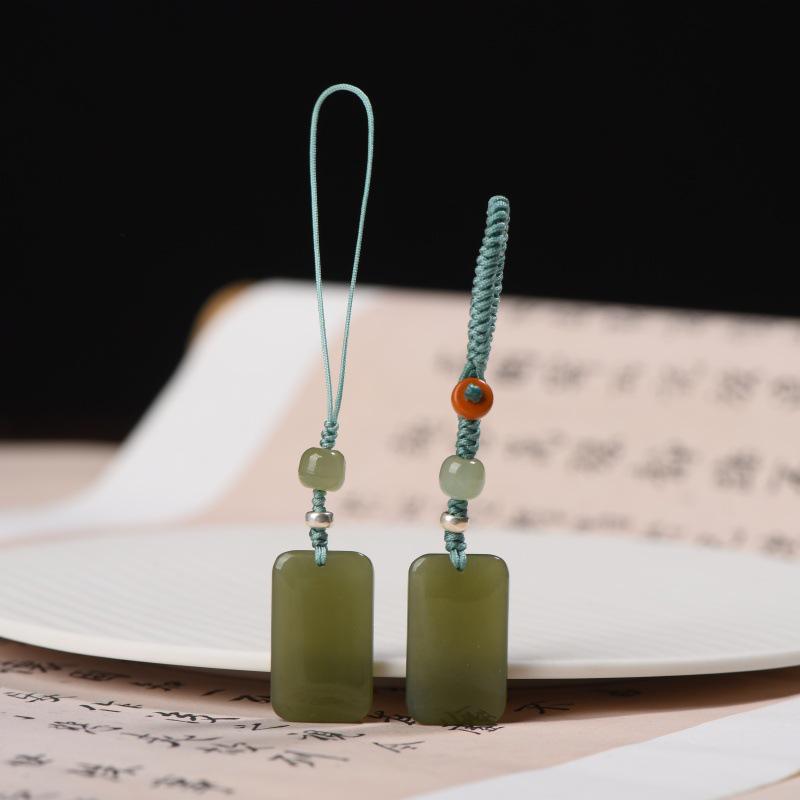 Pendentif Carré Jade Hetian Rien Charme de Téléphone & Porte-clés