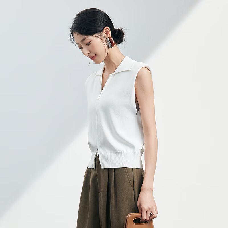 JOY SPEAKER Women's Zip-Up Lapel Collar Sleeveless Knit Vest