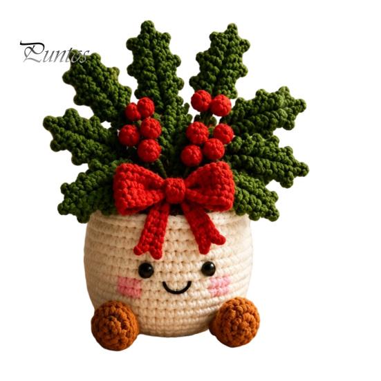 Holiday Gift Ideas for Family Simulated Crochet Christmas Potted Decor, Knitted Mini Artificial Tree Flower Handmade Crocheted Yarn Flowers Ornament,