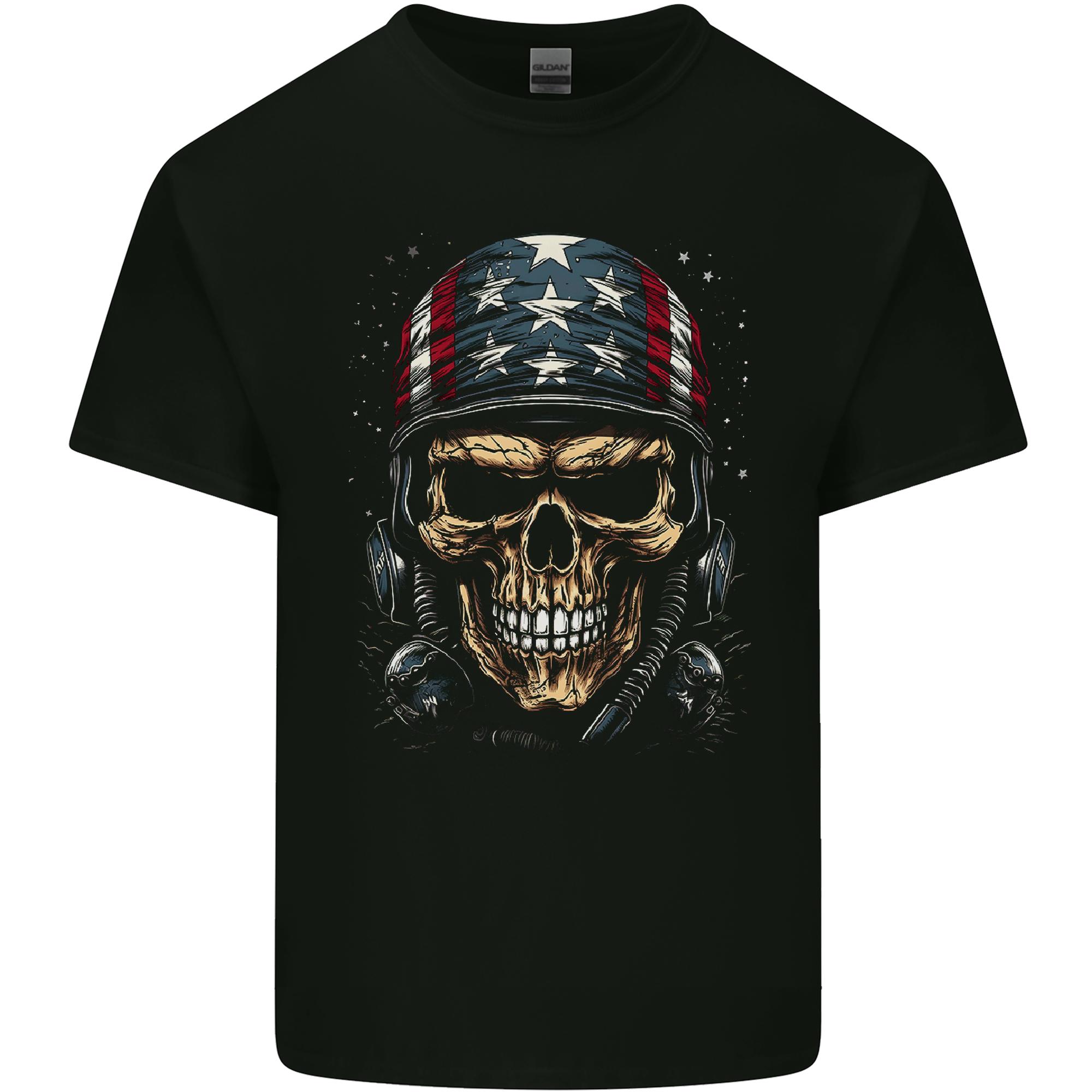 American Bandana Skull USA Biker Unisexs Light Cotton TShirt S