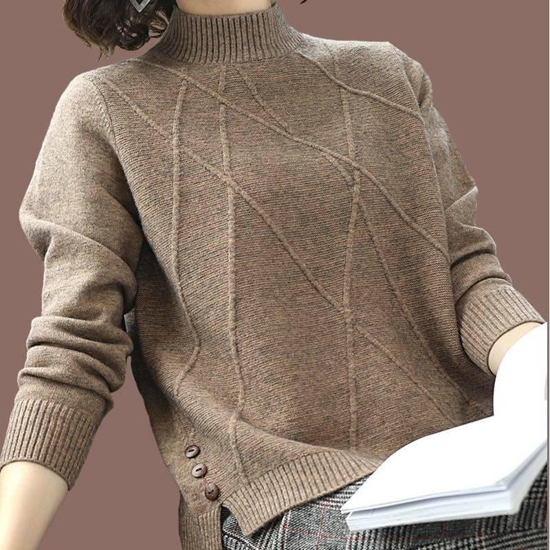 

Свитер женский осенне-зимний свободный повседневный однотонный свитер с длинными рукавами трикотаж короткий свитер XL хаки