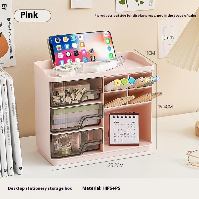 

Multi-layer Drawer Type Household Storage , Office Transparent Large Capacity Cream Wind Stationery Storage Box рожевий