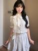 Sweet Academy Bow Striped Shirt Dress Girls Summer New Waist Skinny Short Skirt