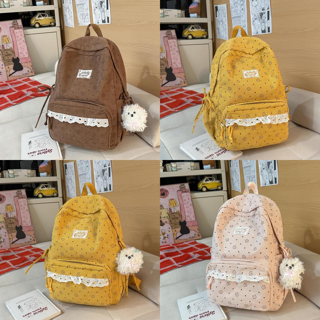 College Style Girl Small Backpack With Corduroy For Casual Travel And School Use