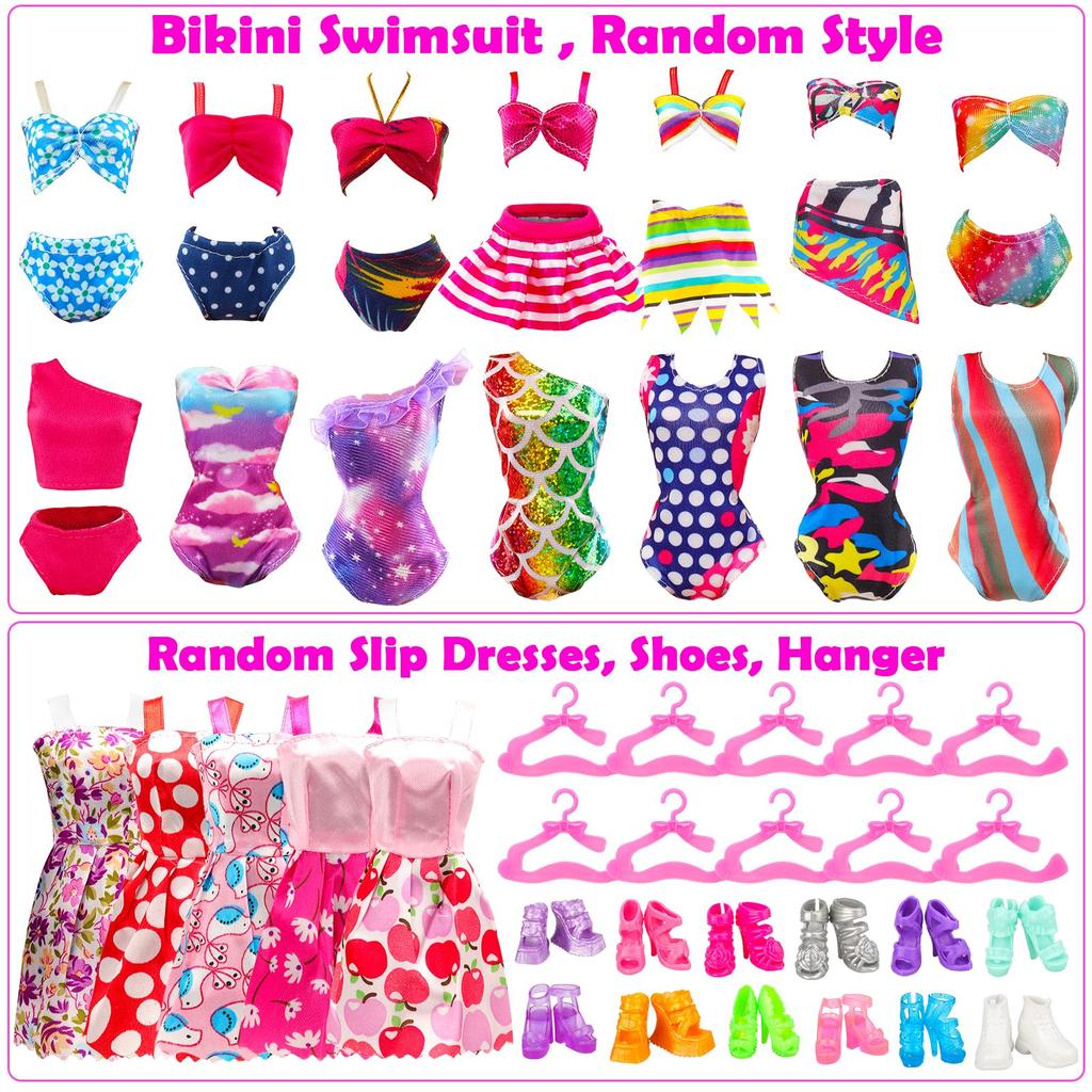 Barwawa Doll Clothes, 30cm Doll Clothes, Doll Dresses, 52 Sets = 3 Outfits + 14 Dresses + 3 Swimsuits + 10 Pairs of Shoes + 22 Accessories Including C