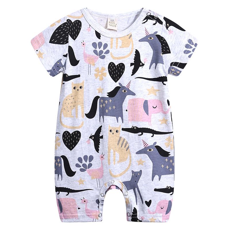 Summer Baby Short Sleeve Romper 0-24 Months Breathable Ribbed Cotton